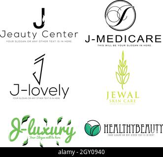 Set of icon initial letter J and leaf nature beauty logo design Stock Vector