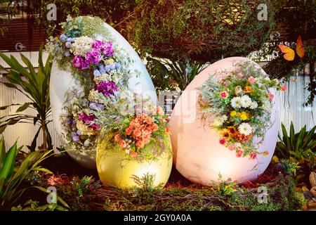 Colorful Easter eggs background. Happy Easter  colored  decorations. Stock Photo