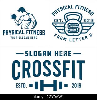 Set of Physical Fitness gym logo design Stock Vector