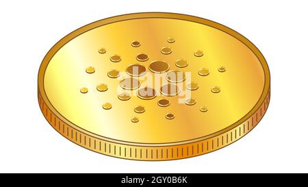 Gold coin Cardano ADA in isometric top view isolated on white. Vector design element. Stock Vector