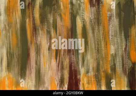 Abstract watercolor drawing background. Irregular green, orange, brown and gold stripes, vintage stylish paper wallpaper. Stock Photo