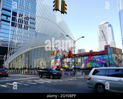 ,  - Feb 09, 2019: An urban scenery at the 9/11 Memorial in New York, USA under a clear sky Stock Photo