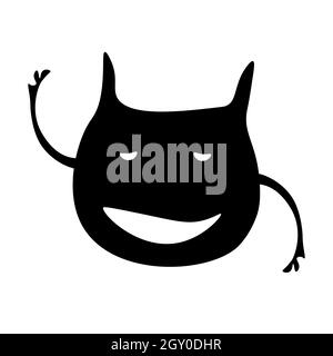 Silhouette of a sleepy lazy creature with a raised hand. Big mouth without teeth, ears and small eyes. Isolated vector on a white background. Stock Photo