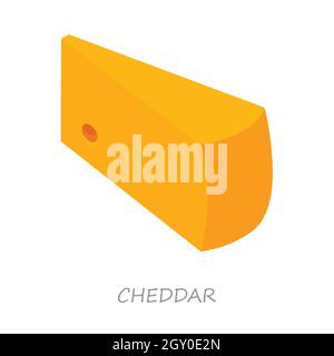 Wedge piece of tasty yellow cheddar cheese isolated on white background. Isometric view. Vector Stock Vector