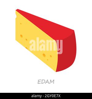 Edam cheese wedge isolated on white background. Isometric view. Vector Stock Vector