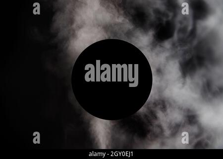 Abstract black and white black circle with white smoke Stock Photo