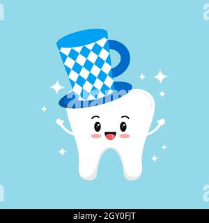 Octoberfest teeth in hat bavarian flag color icon isolated. Stock Vector