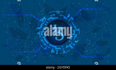 Tezos XTZ token symbol in digital circle with cryptocurrency theme on blue background. Cryptocurrency coin icon. Vector illustration. Stock Vector