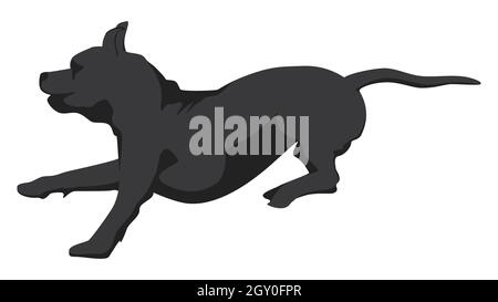 Silhouette running brindle Staffordshire terrier or pitbull isolated on white. Vector illustration. Stock Vector