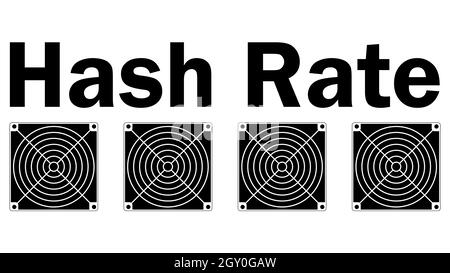 Hash rate of blockchain network with asic cryptocurrency mining devices icon isolated on white. Digital computing power. Vector illustration. Stock Vector
