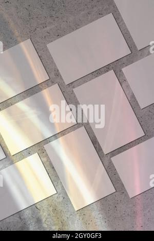 Empty white rectangle poster mockups with diagonal shadow Stock Photo