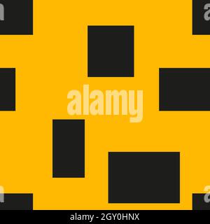 Seamless geometric pattern of rectangles of different sizes. Yellow background and black shapes. Vector. Stock Vector