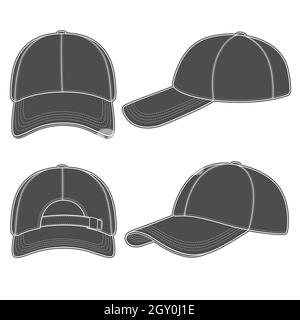 Set of black and white illustrations with a baseball cap. Isolated ...