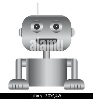 Top half of simple robot with gray gradient isolated on white. Droid icon. Vector illustration. Stock Vector