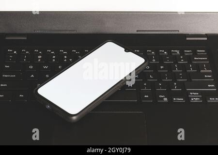 Empty white screen smartphone for mockup. Mobile phone mockup Stock Photo