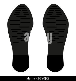 Imprint of the sole of a male boot isolated on white. Dark soles of shoes and heels. Vector EPS10. Stock Vector