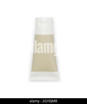 White plastic cream tube or gel product mockup template isolated on white background with clipping path. Stock Photo