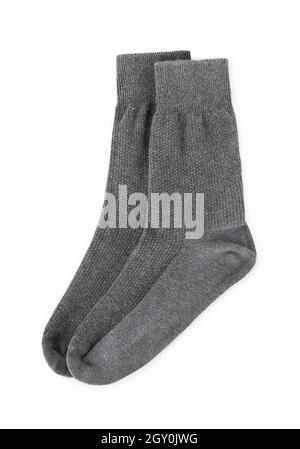 Blank grey socks mockup isolated on white background with clipping path. Stock Photo