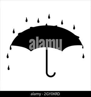 Simple silhouette umbrella icon with dripping drops isolated on white. Water resistant. Vector EPS10. Stock Vector