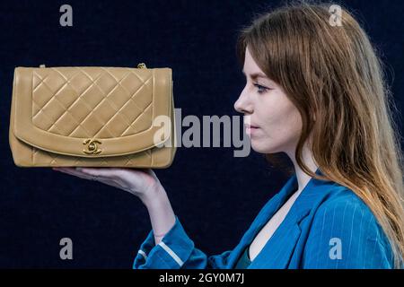 London, UK. 6th Oct, 2021. beige lambskin medium Chanel 'Diana