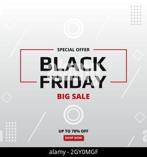 Black friday, banner template on white background. Black friday, white banner, sale up to 70 percent off. Stock Vector
