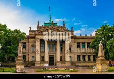 Great panoramic view of the Palais de Justice of Strasbourg before renovation. It is a large 19th-century neo-Greek building in the Tribunal quarter... Stock Photo