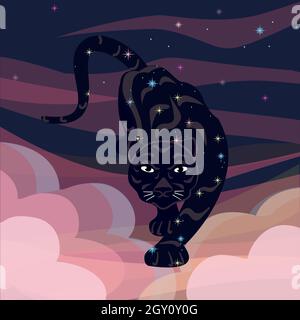 Tiger zodiac. Chinese new year 2022 year of the tiger. Background starry sky and clouds. Stock Vector