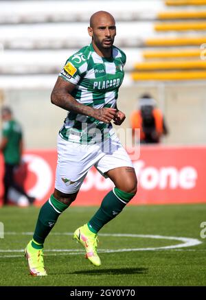 MOREIRA DE CONEGOS, PORTUGAL - SEPTEMBER 25: Pedro Moreira of FC Arouca  looks on ,during the Liga Portugal Bwin match between Moreirense FC and FC  Arouca at Estadio Comendador Joaquim de Almeida