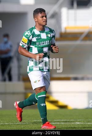 MOREIRA DE CONEGOS, PORTUGAL - SEPTEMBER 25: Pedro Moreira of FC Arouca  looks on ,during the Liga Portugal Bwin match between Moreirense FC and FC  Arouca at Estadio Comendador Joaquim de Almeida