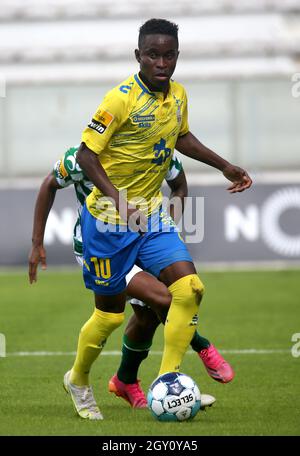 MOREIRA DE CONEGOS, PORTUGAL - SEPTEMBER 25: Pedro Moreira of FC Arouca  looks on ,during the Liga Portugal Bwin match between Moreirense FC and FC  Arouca at Estadio Comendador Joaquim de Almeida