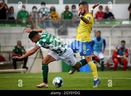 MOREIRA DE CONEGOS, PORTUGAL - SEPTEMBER 25: Pedro Moreira of FC Arouca  looks on ,during the Liga Portugal Bwin match between Moreirense FC and FC  Arouca at Estadio Comendador Joaquim de Almeida