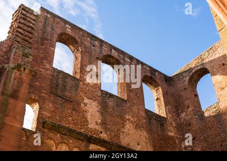 Ruins of Limburg Abbey against blue sky, Bad Duerkheim, Rhineland-Palatinate, Germany Stock Photo