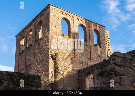 Ruins of Limburg Abbey against blue sky, Bad Duerkheim, Rhineland-Palatinate, Germany Stock Photo