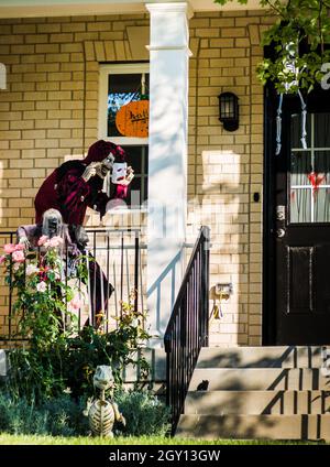 Halloween decorations on a house porch Stock Photo