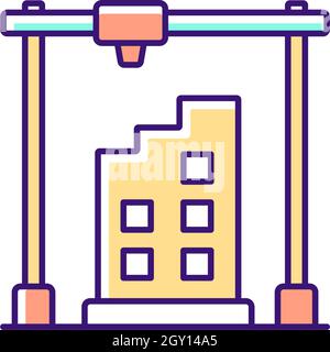 3d printed building design RGB color icon Stock Vector