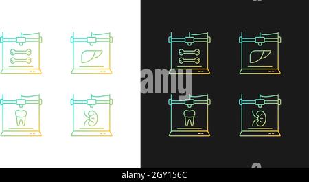 Three dimensional bioprinting gradient icons set for dark and light mode Stock Vector