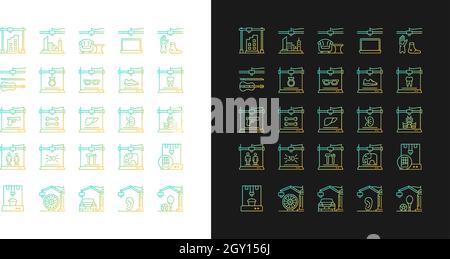 3d printing technology gradient icons set for dark and light mode Stock Vector