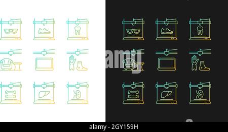 Additive manufacturing gradient icons set for dark and light mode Stock Vector