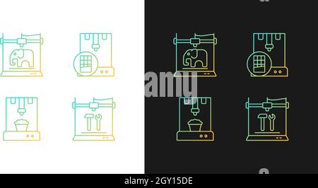 3d printed physical objects gradient icons set for dark and light mode Stock Vector