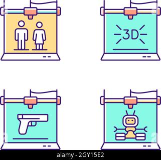 Produce 3d models RGB color icons set Stock Vector