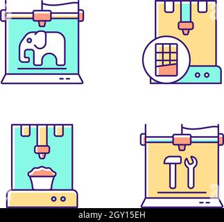 3d printed physical objects RGB color icons set Stock Vector