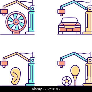 Manufacturing process RGB color icons set Stock Vector