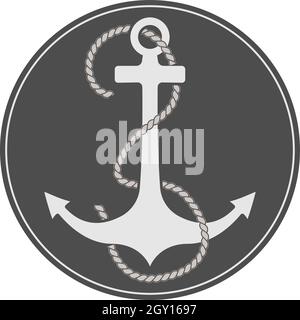 anchor and rope in dark circle vector illustration, maritime symbol Stock Vector