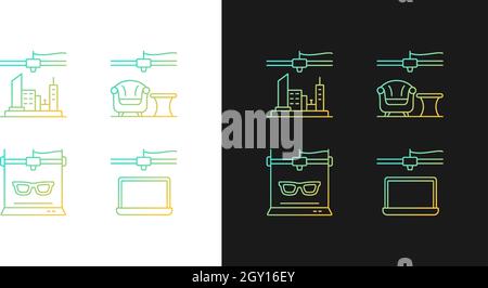 Three dimensional objects production gradient icons set for dark and light mode Stock Vector