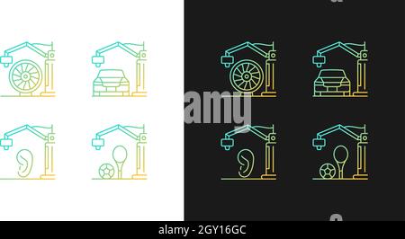 Manufacturing process gradient icons set for dark and light mode Stock Vector