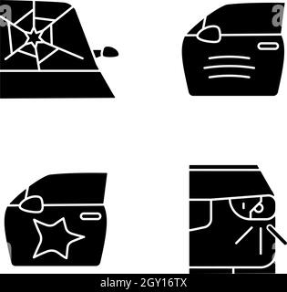 Car accident types black glyph icons set on white space Stock Vector ...