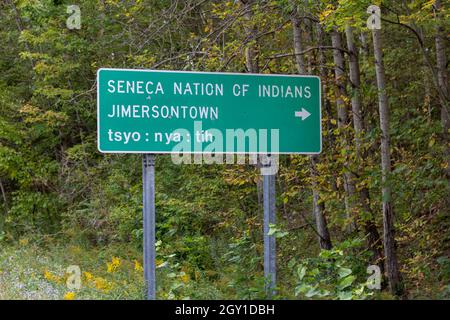 Salamanca, New York - Road signs in the Seneca Nation are bilingual, in ...