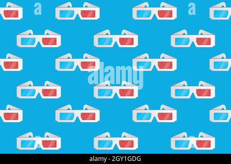 3d glasses vector pattern on blue background Stock Vector
