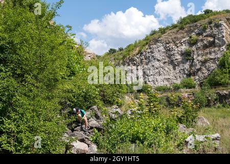 geological landscape of former limestone quarry and current nature reserve Kadzielnia in the city of Kielce in Poland Stock Photo