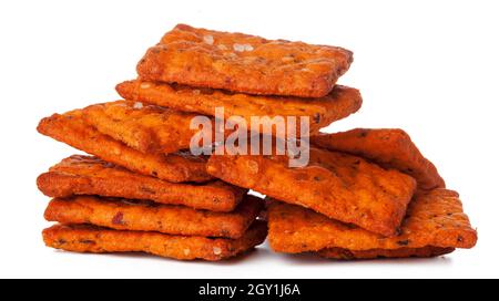 Dried bread crisps isolated on white background Stock Photo